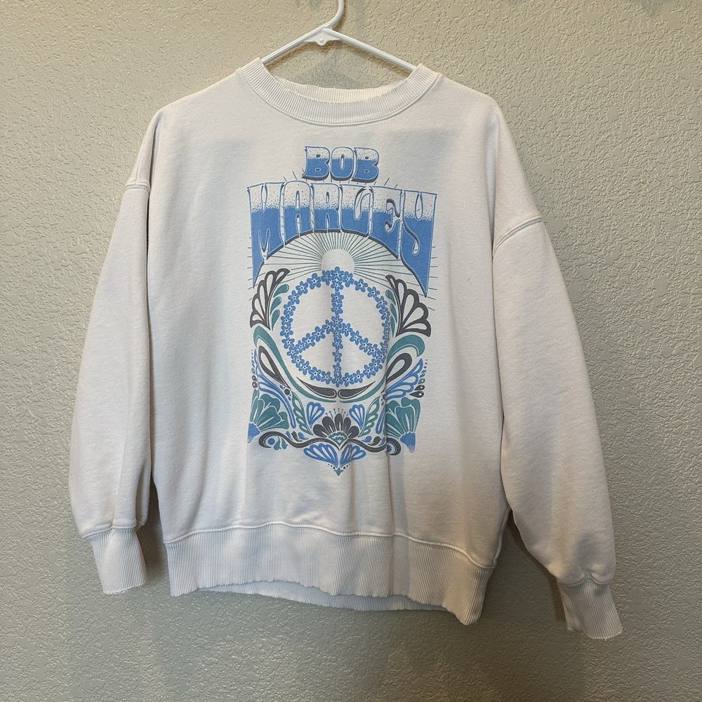 American Eagle X‎ Bob Marley Sweatshirt XS 2023 Music Peace Crew Neck Cream